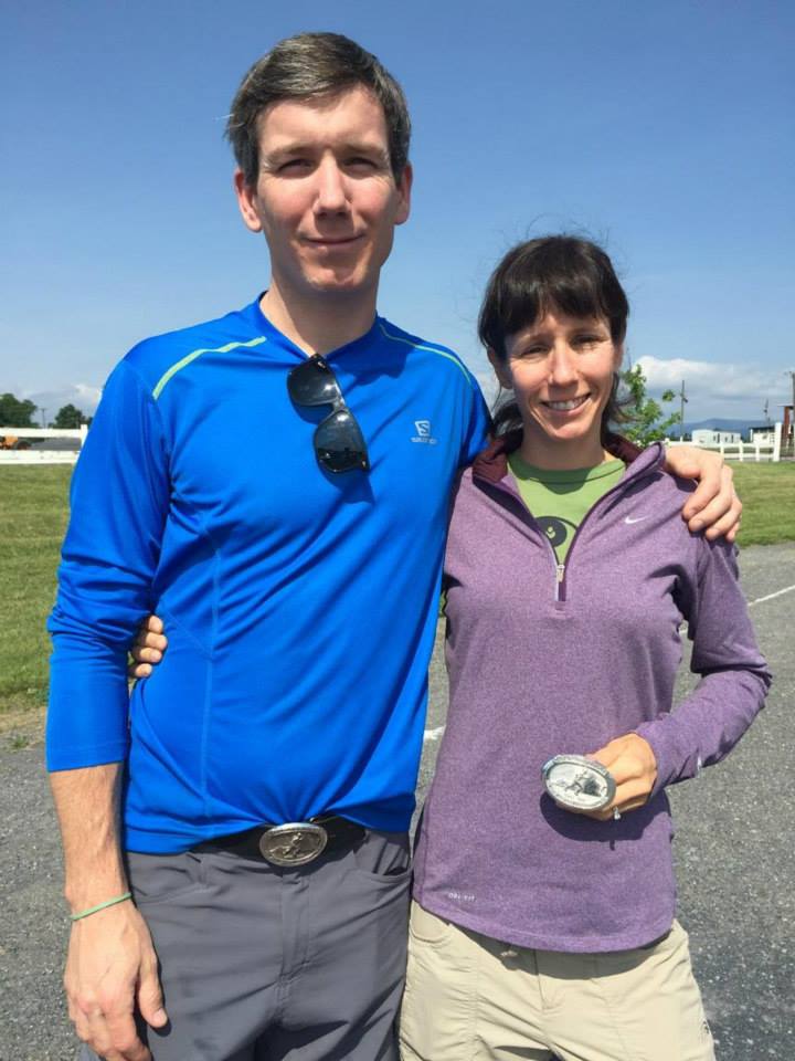 female runner with belt buckle.