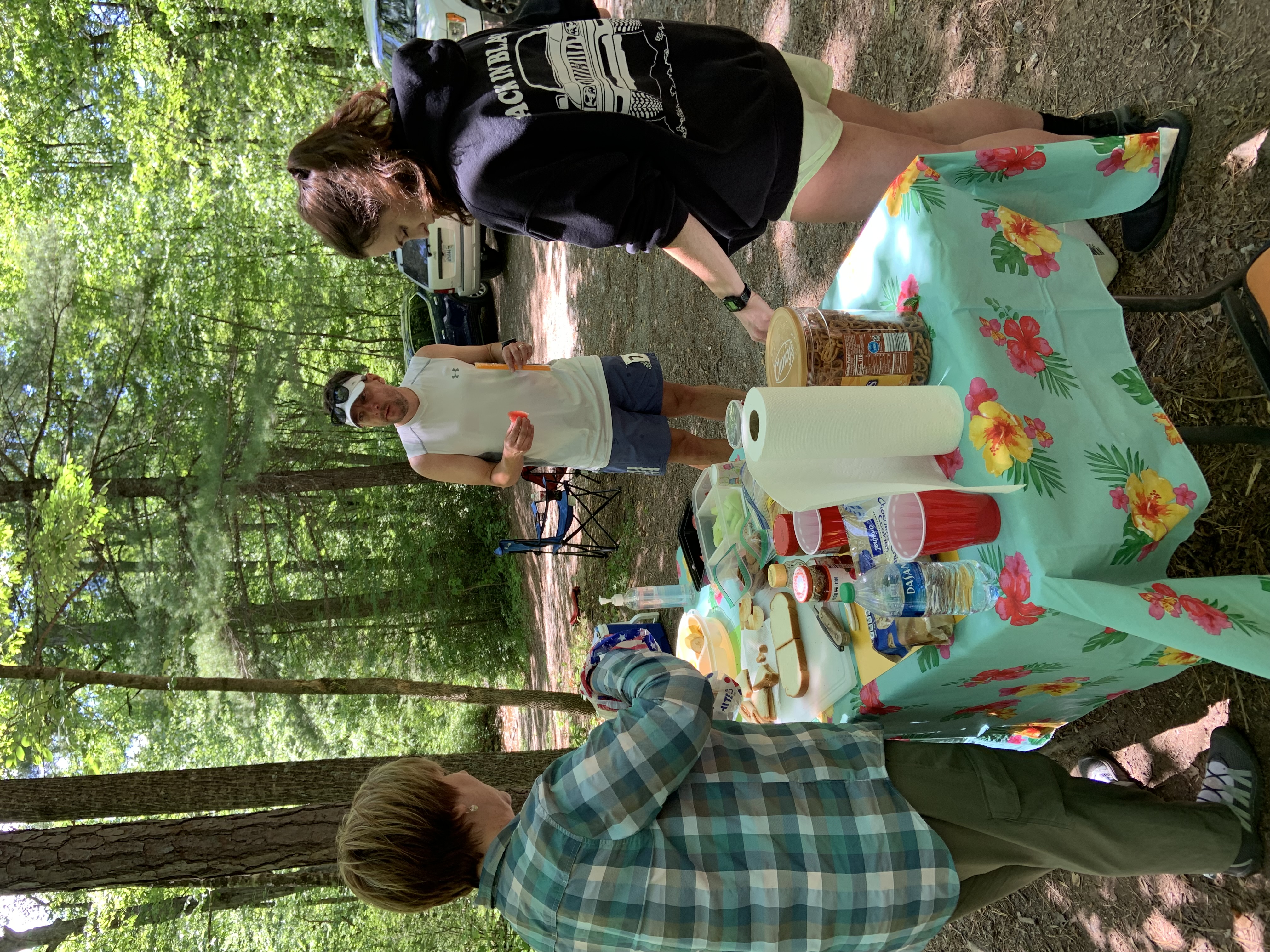 Crisman Hollow Medical Aid station. Volunteers talk with John Fitz